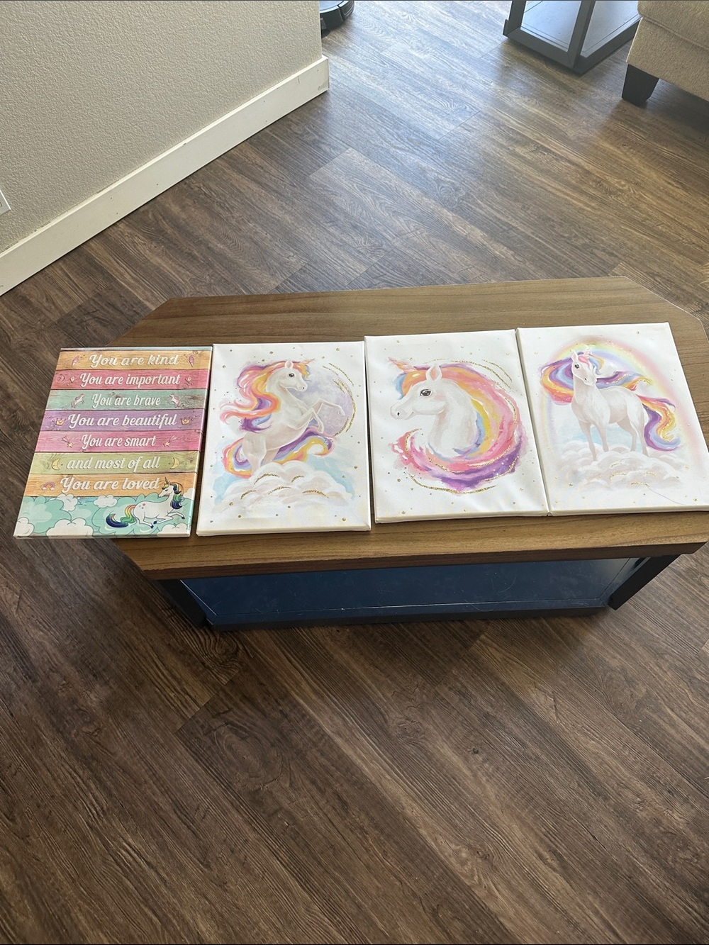 Whimsical Rainbow Unicorn Canvas Wall Art - White